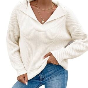 SHEIN White Collared cropped sweater flare sleeves Medium